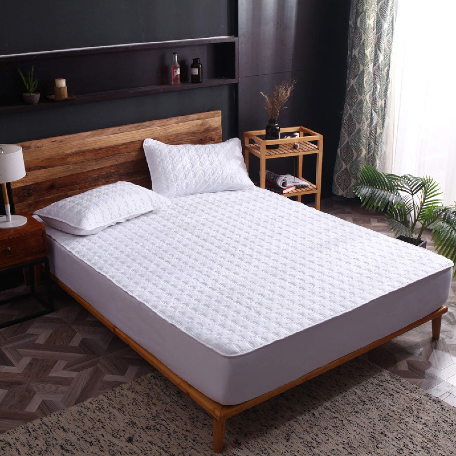 JIANINGHOMEWaterproof Mattress Protector Bedspread Dustproof Padded Thicken Warm Bed Sheet Bedspread Washable Embossed Pad Home Textile,Triple Filled Quilted Mattress Protector,150x190+25cm