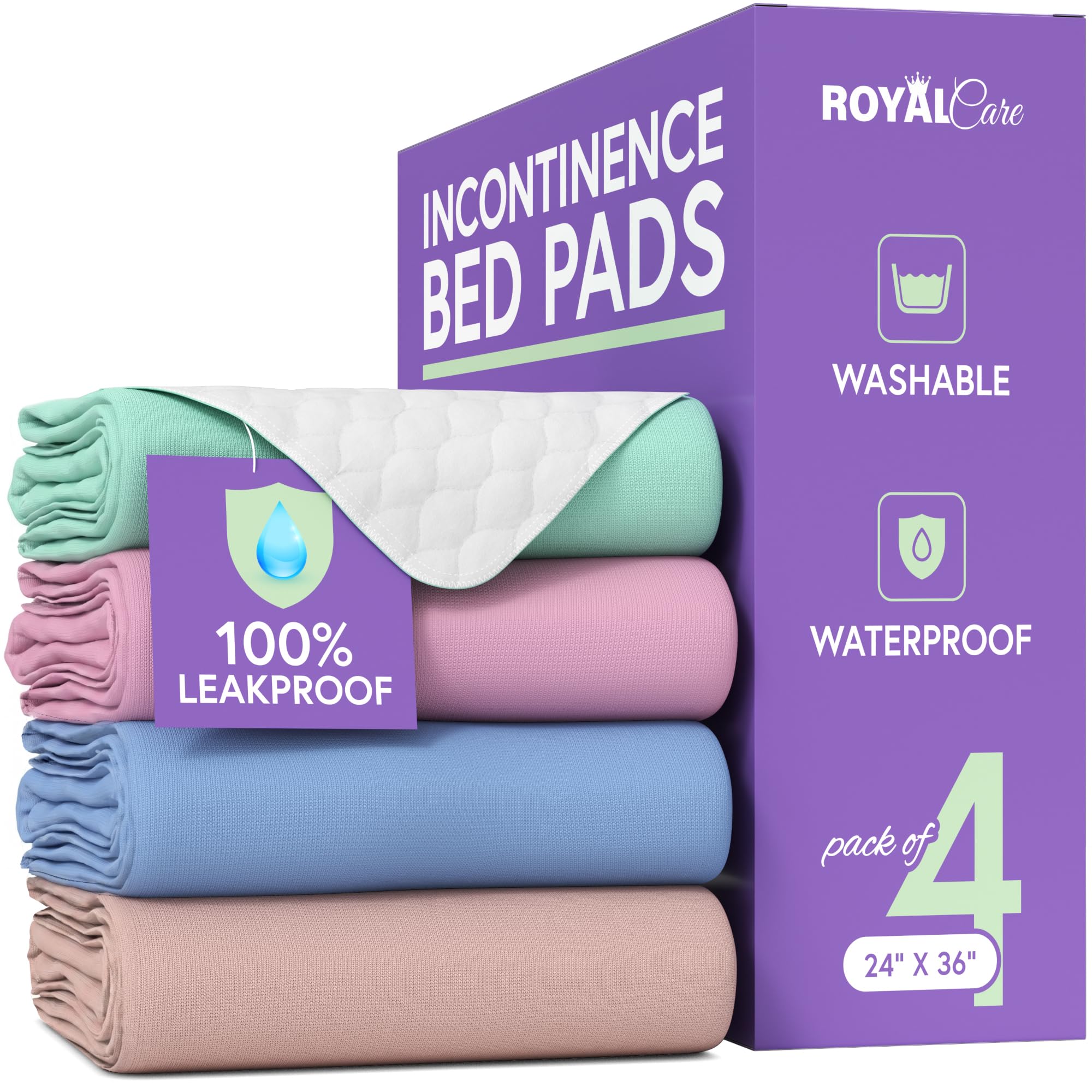 Almohadillas de Cama para incontinencia, Paquete de 4 Protectores de colchón Impermeables Reutilizables de 24 x 36 Pulgadas, Altamente absorbentes, Lavables a máquina, para niños, Mascotas y Personas