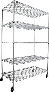 48 x 24 x 76, 4000 LBS, Commercial Metal Shelves for Storage with Wheels for Garage Shelving, 5 Tier Wire Shelving Rack fo...