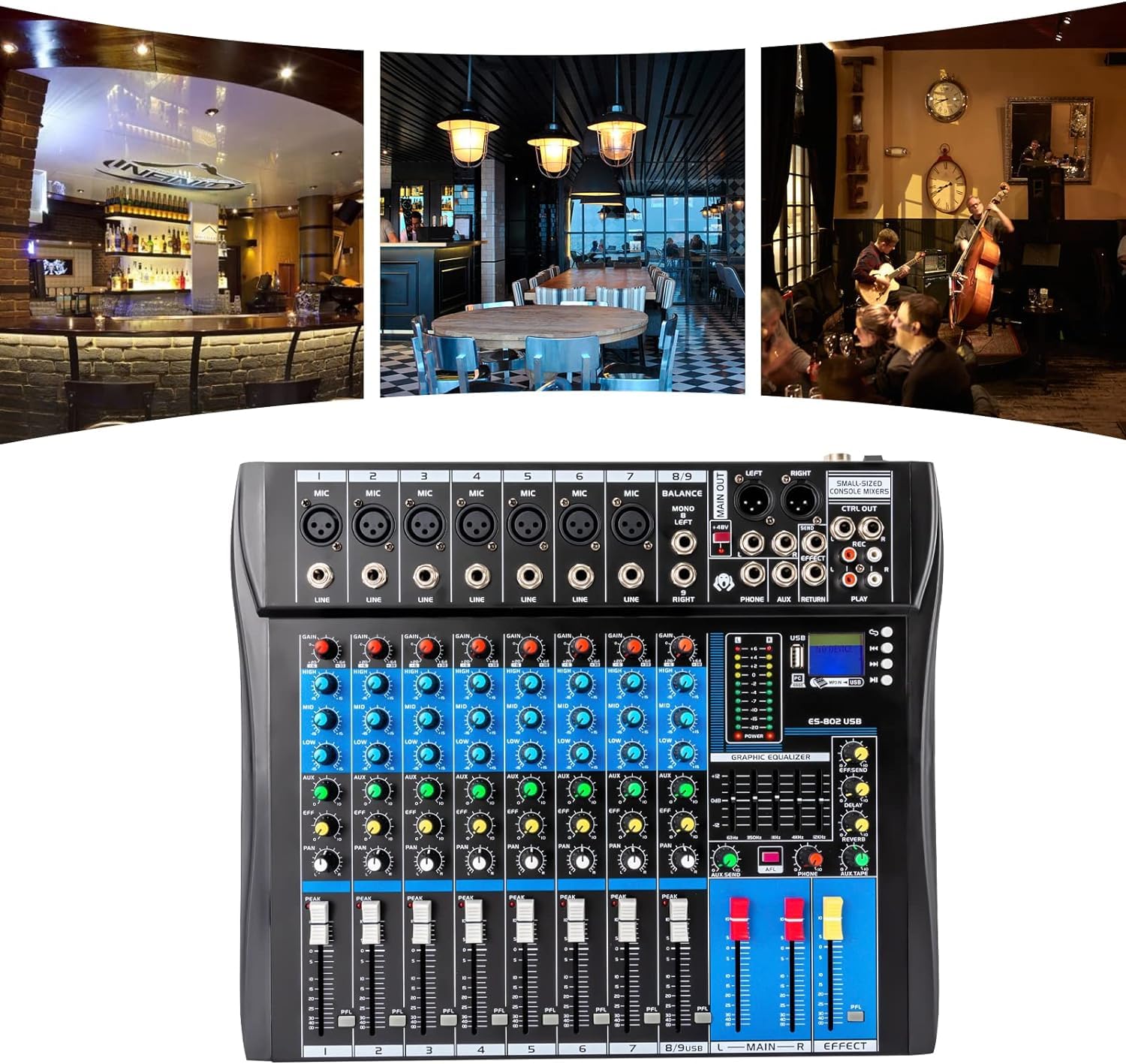Professionelle 8 Kanal Sound Audio Mixer Bluetooth USB DJ Live Studio Mischpult Verstärker, mit LCD-Anzeige, für Heim-KTV, Aufnahmestudios