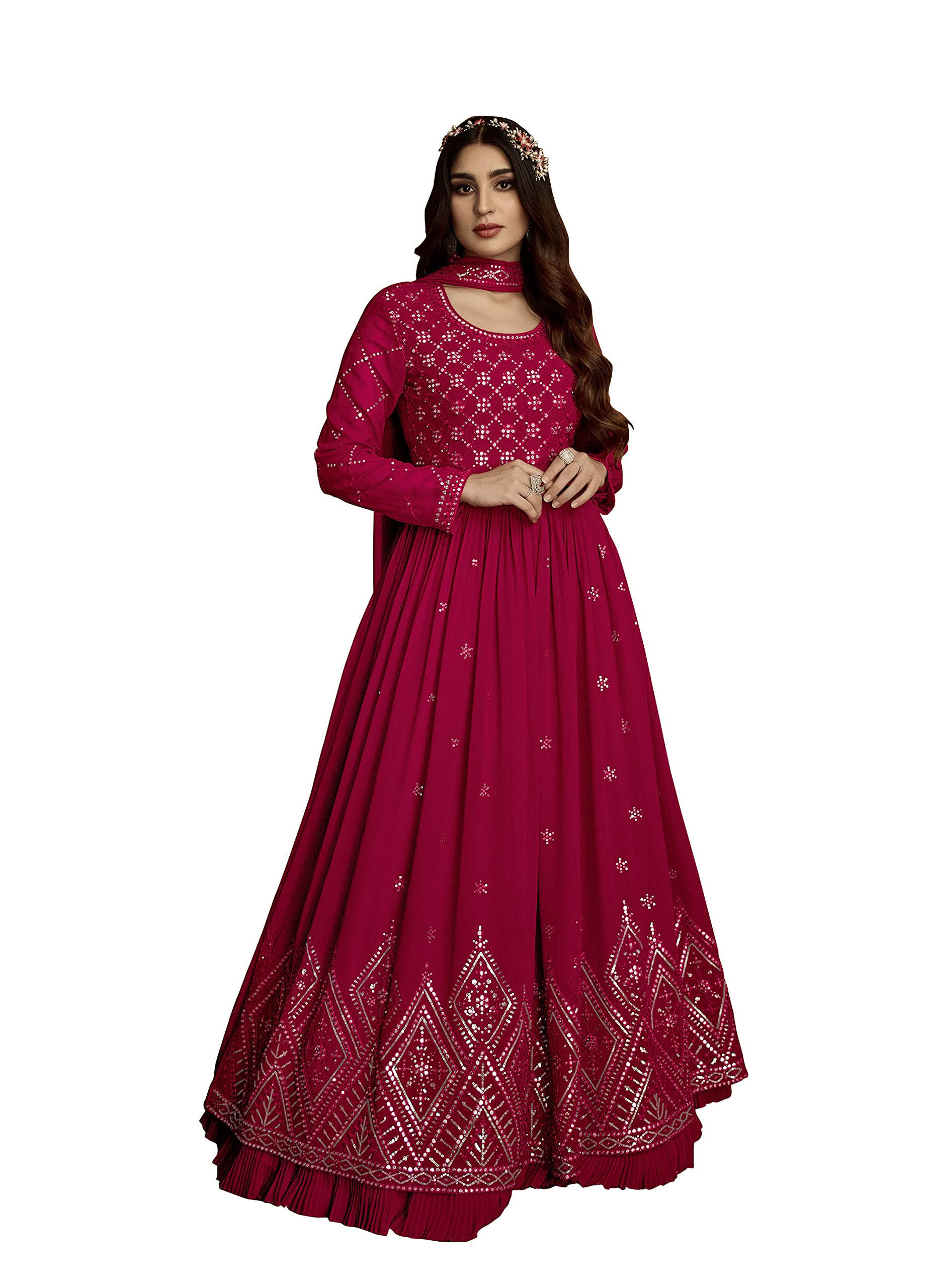 Georgette Embroidered Free Size Anarkali Gown for Women-image-42