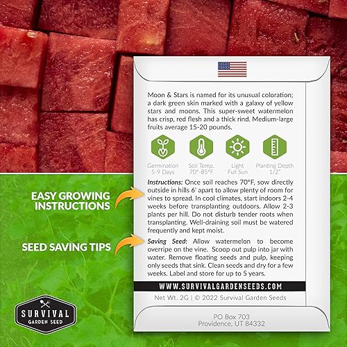 Miniatura 2 de Survival Garden Seeds - Semillas de sandía Moon & Stars para plantar - 2 paquetes con instrucciones para plantar y cultivar melones en tu huerto