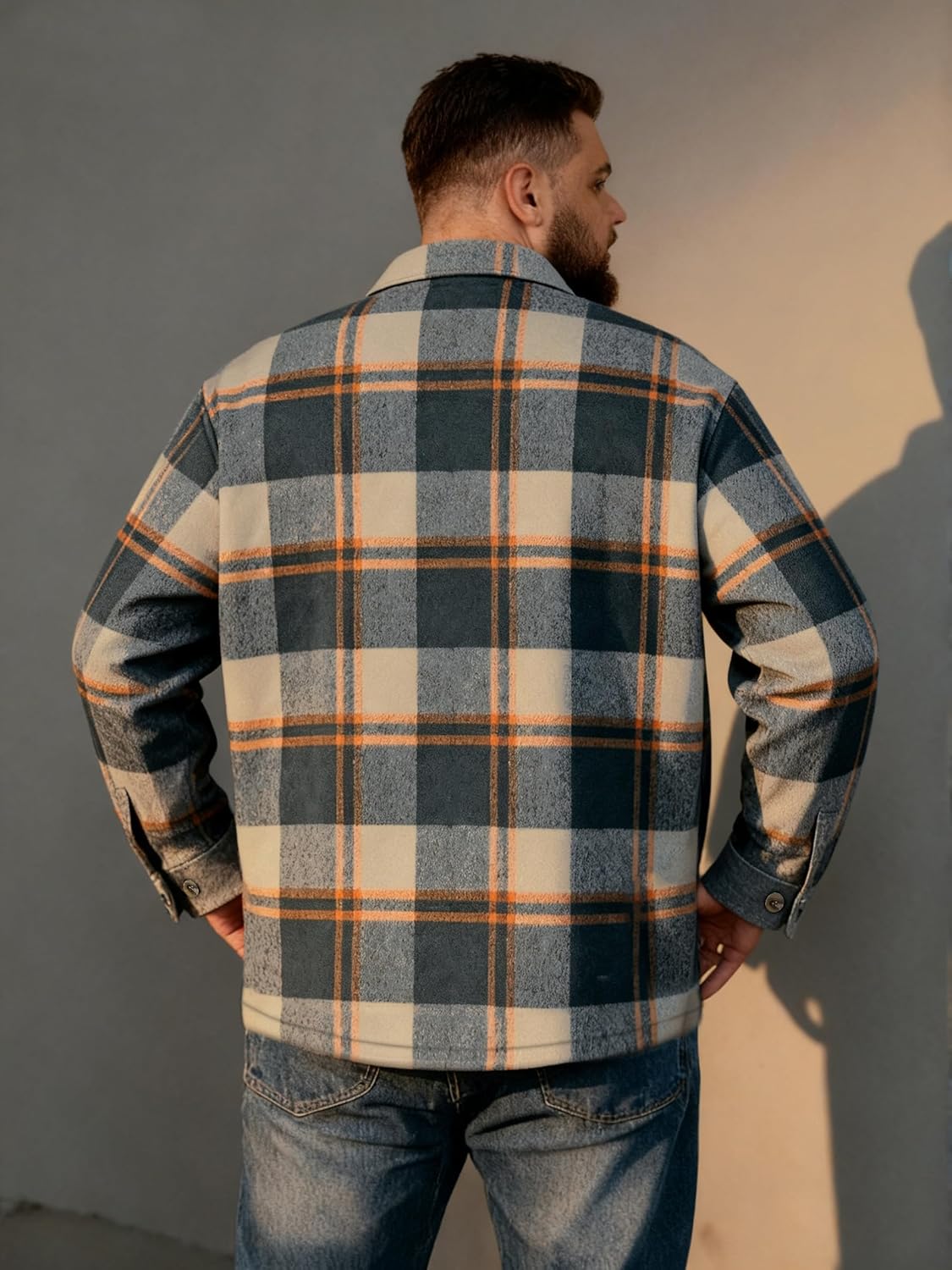 Men Flannel Shirt Big and Tall Plaid Shirt Jacket Long Sleeve Button Soft Brushed Shacket, 3XL-7XL - Image 2