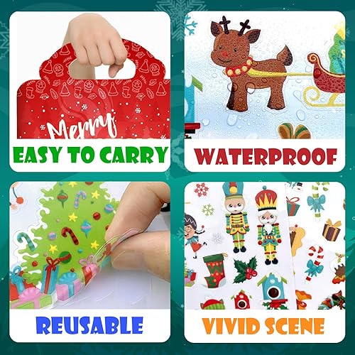 Miniatura 3 de 4 juegos de calcomanías reutilizables de Navidad para niños de 2 a 4 años, actividades navideñas para niños pequeños de 1 a 3 años, calcomanías