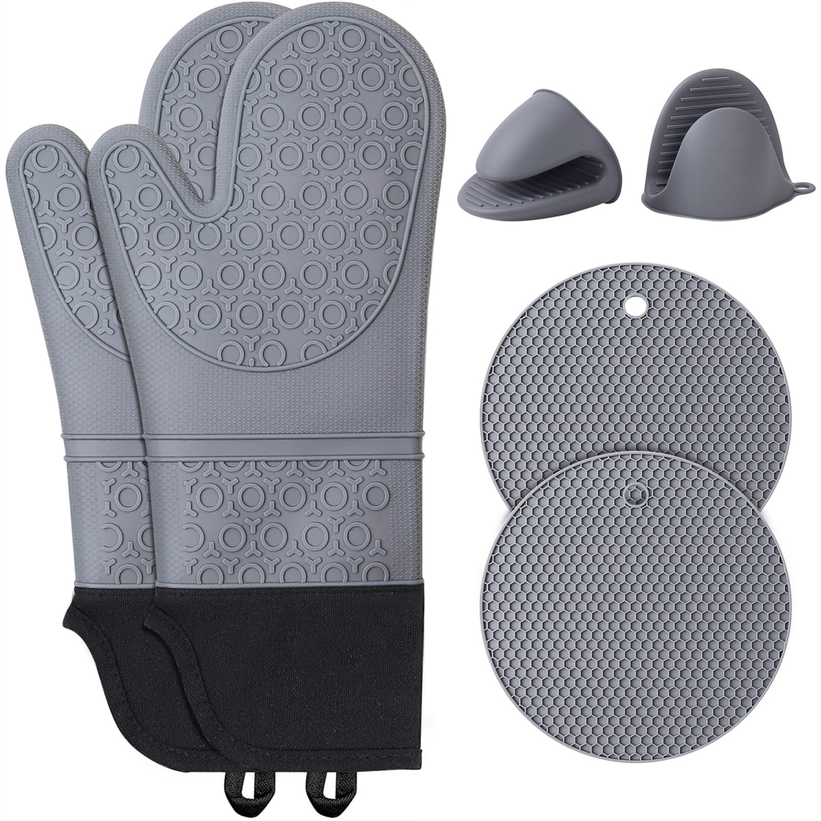 Set Da 6 Guanti Da Forno In Silicone Antiscivolo - Resistenti Al Calore 230°C - Guanti Lunghi E Presine Con Tappetini - Per Cucina, Forno, Griglia - 3