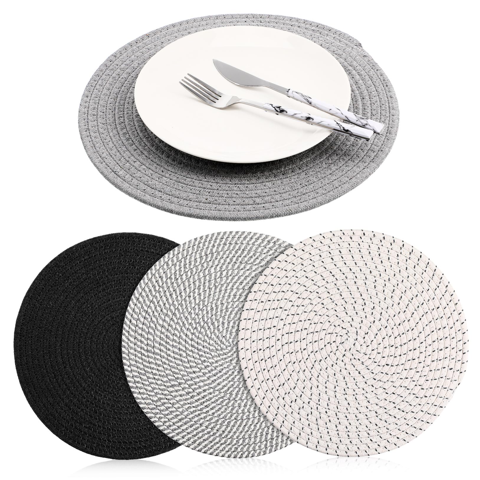 Dessous de table de sets de protection la chaleur ronds tissés coton