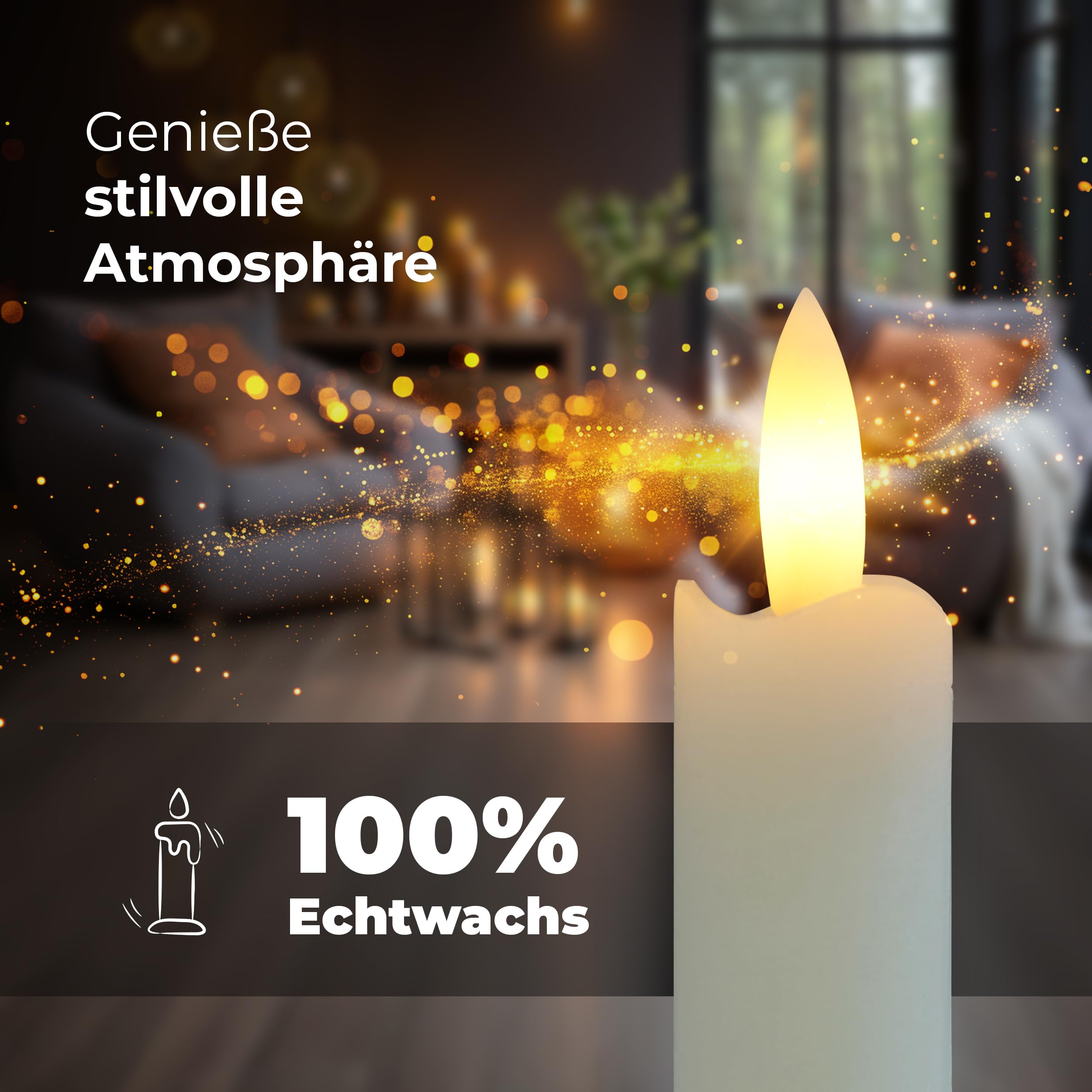 Stabkerzen LED mit Timer WEISS 12 Stück indoor - 6 Stunden - ECHTWACHS 23cm Höhe für Kerzen 2,2cm Durchmesser 2 AAA Batterien notwendig LED Stabkerzen 4er Set WEISS (drei Mal) bewegliche Flamme Licht