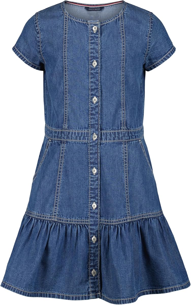 Tommy Hilfiger Vestido camisero ligero para niña con cintura ceñida
