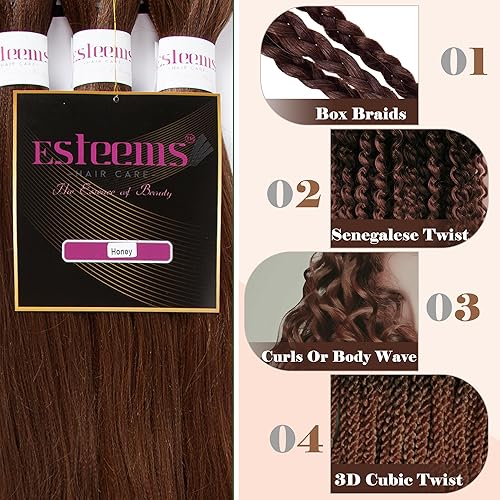 Miniatura 6 de Esteems - Cabello trenzado preestirado, miel natural, largo, mezcla de 3 tonos (P42730) 26 pulgadas, extensiones de cabello trenzado profesional de