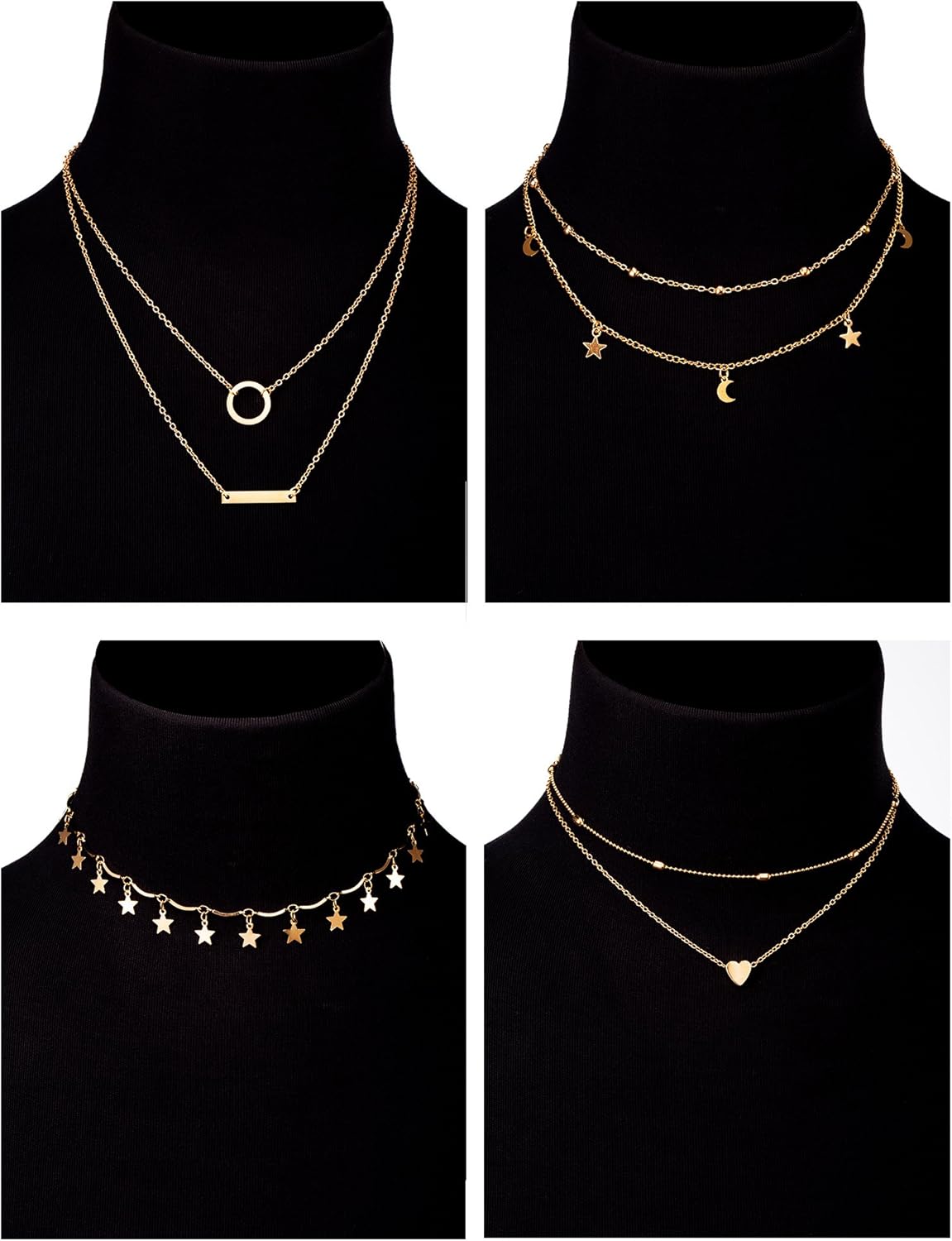 BBTO 4 Pieces Multiple Layered Necklaces for Women Gold Necklace Sets Chain Choker Necklace for Women Girls - Image 2