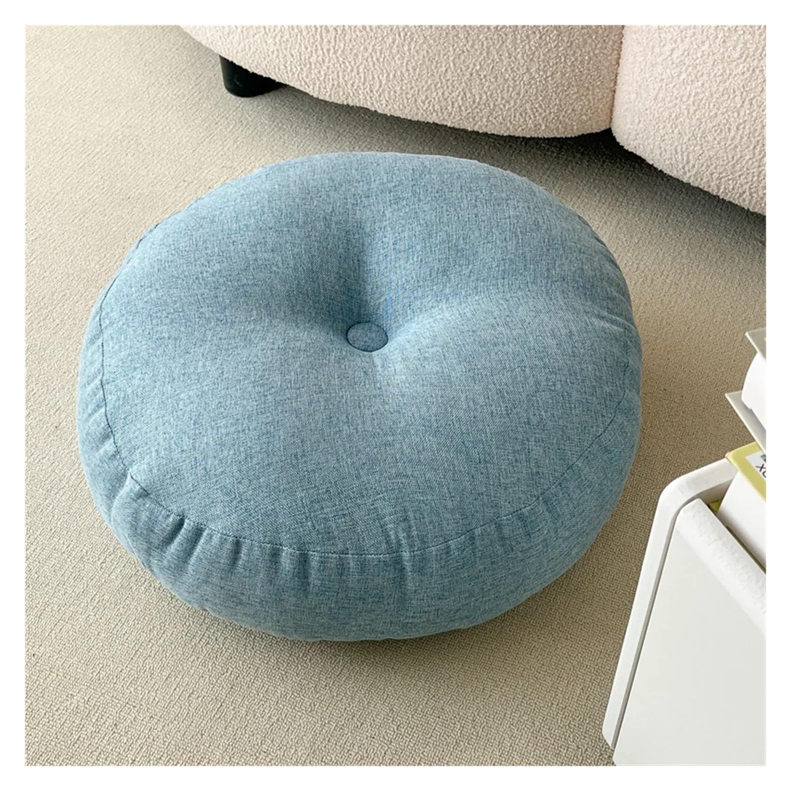 Grube siedzisko podłogowe, Poduszki do medytacji Bawełniana lniana poduszka na oparcie siedzenia Wielokolorowa Średnica 45-55 cm(Blue,Diameter 45CM)