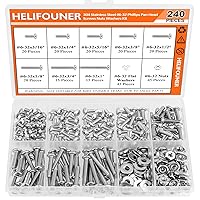 Vista 22 de 140 piezas #10-24 Phillips Tornillos de máquina de cabeza cacerola Kit surtido de tuercas y arandelas de rosca gruesa, totalmente roscado a máquina
