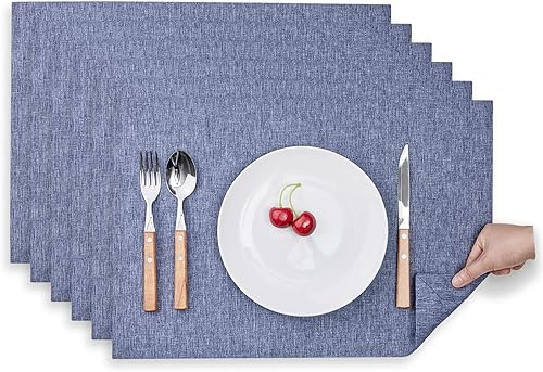 Miniatura 1 de Mebakuk Manteles individuales de tela, lavables a máquina, estilo lino, gruesos, resistentes al calor y fáciles de limpiar, manteles de tela para