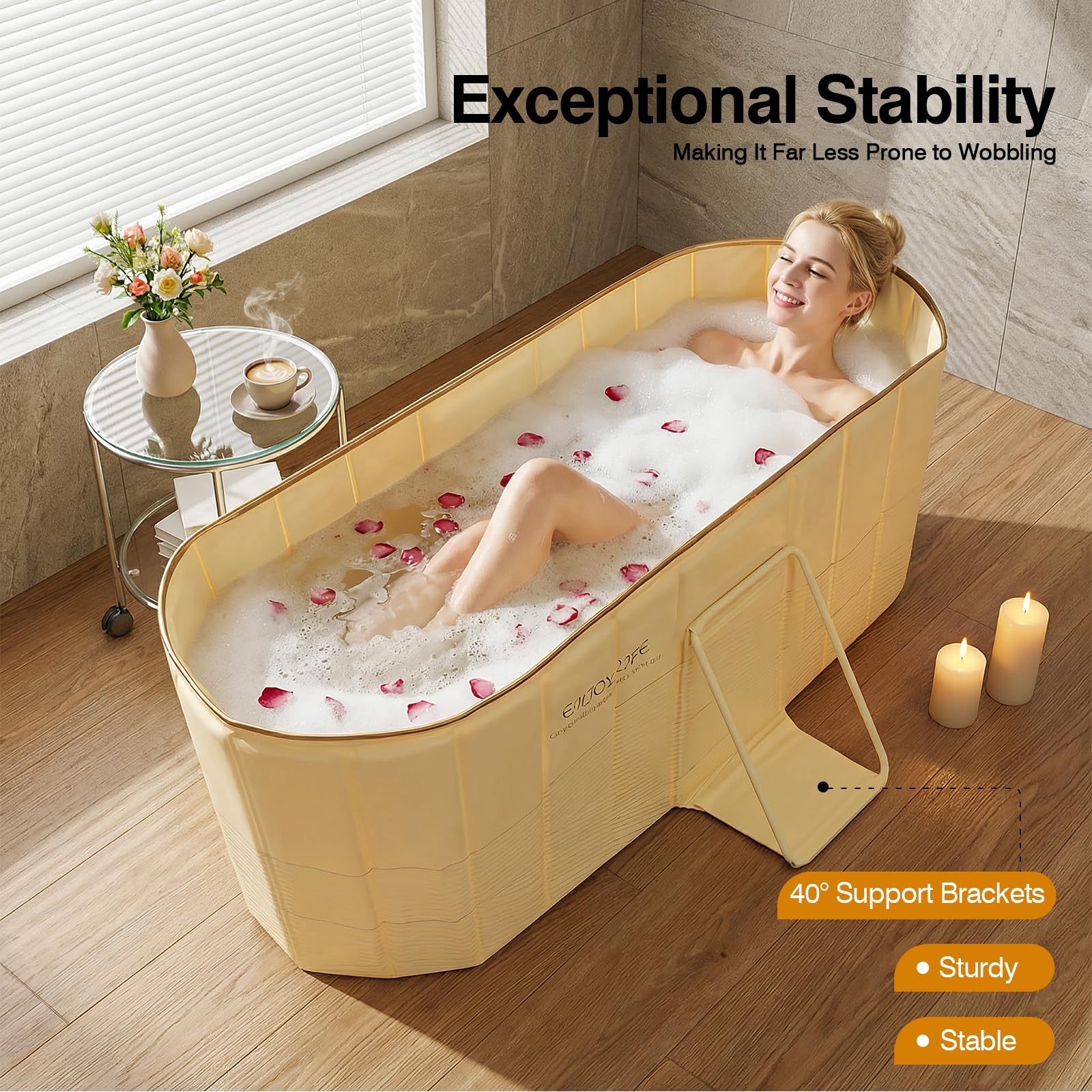 Vasca da Bagno Pieghevole per Adulti, Vasche da Bagno Mobili con Coperchio Isolato, Isolamento Rinforzato a 5 Strati, Supporto Triangolare Stabile, Vasca per Bagno di Ghiaccio, per Spa