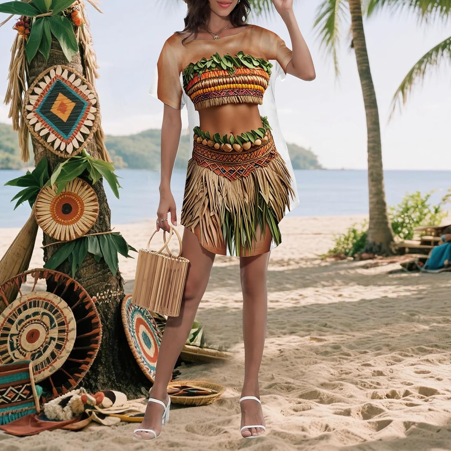 Women's Hawaiian Funny Bikini Shirt Cover Up Short Sleeve Beach Luau Party Baggy Body Printed T Shirt Dress - Image 3