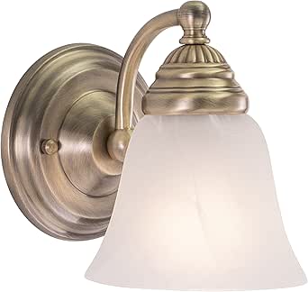 VAXCEL Standford 1-Light 5.25 inch Wide Antique Brass Gold Traditional Bathroom Vanity Lighting Fixture, White Alabaster Glass Shade, Dimmable, LED Compatible, Wall Mounted Steel Sconce