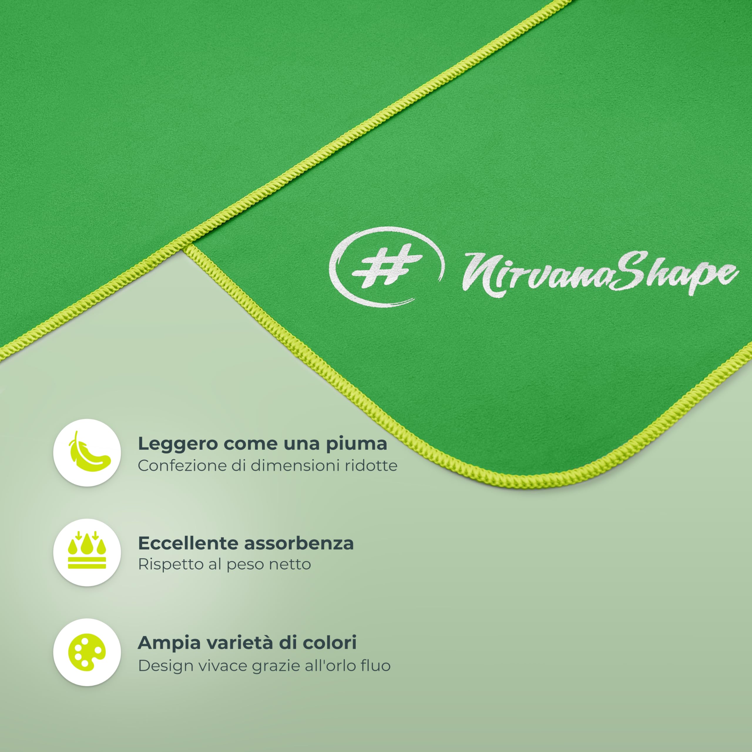 NirvanaShape Asciugamano Microfibra | 14 colori | 8 taglie | Asciugatura Rapida, Leggero, Assorbente | Asciugamano da Viaggio/Asciugamano da Bagno | Ideale per Viaggi, Spiaggia, Yoga, Sauna