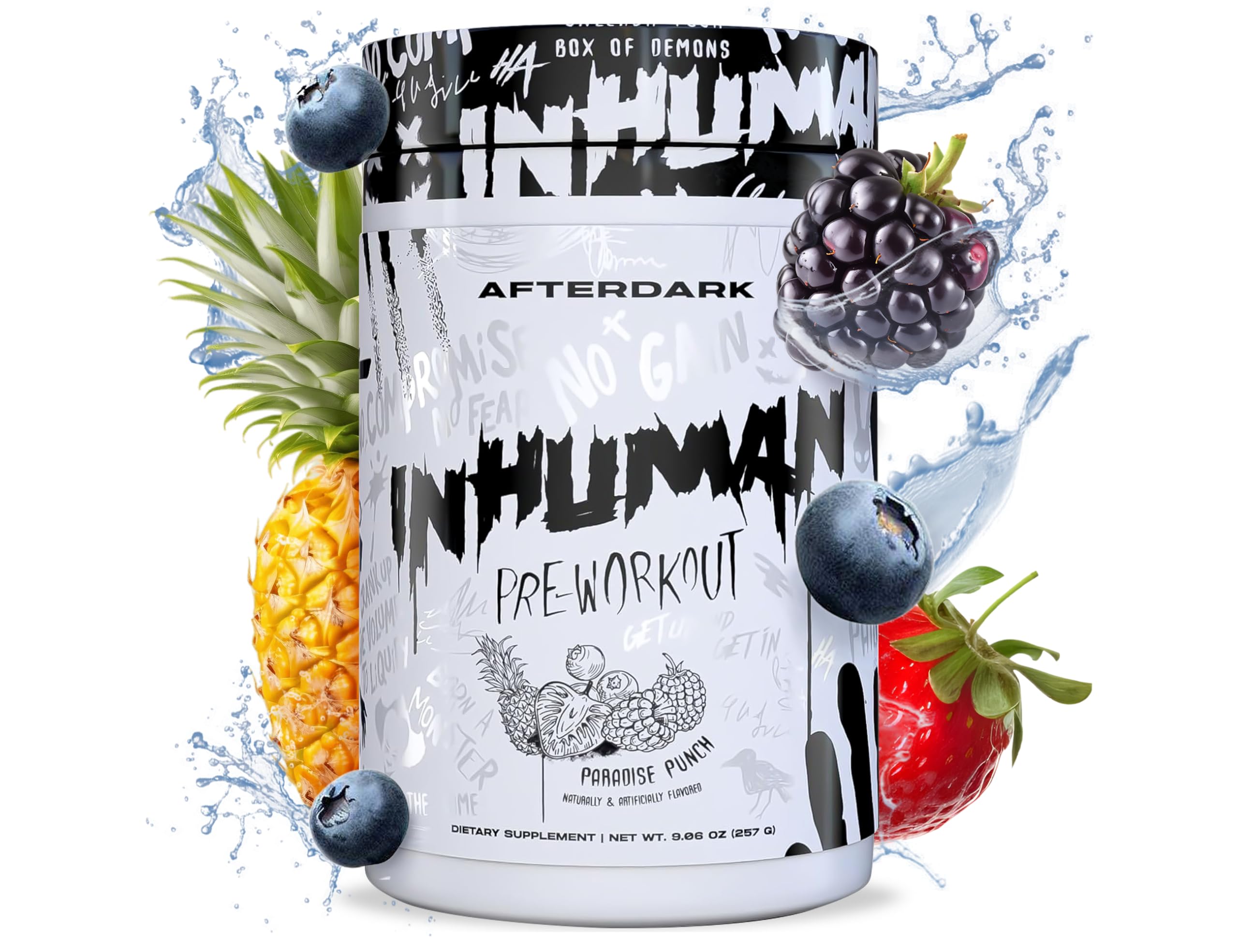 AFTERDARK INHUMAN Pre-Workout Powder, Enhanced Mind-Muscle Connection, Sustained Energy, Potent Nootropic Blend, Vegan, Gluten-Free, Soy-Free, 400mg Caffeine, No Crash, Paradise Punch