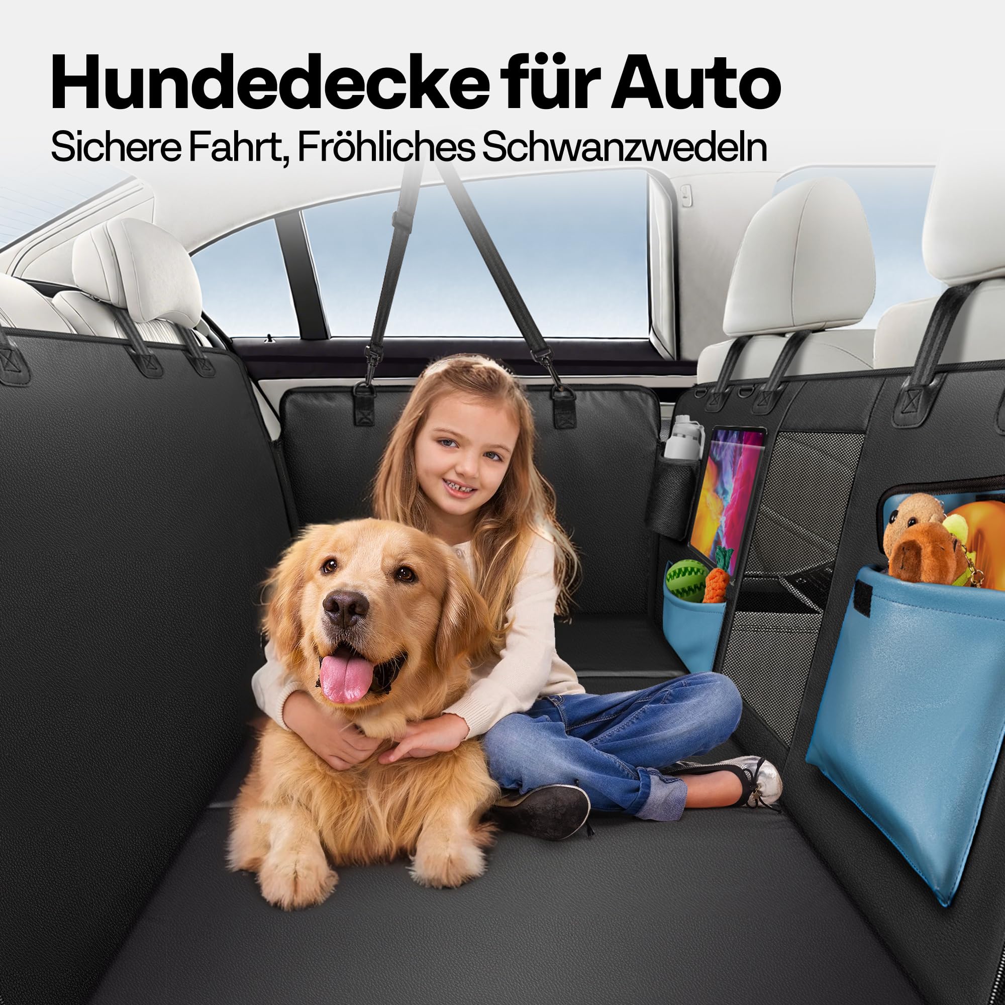 Hundedecke für Auto Rückbank Hundesitzbezug mit Harter Unterseite inkl. Seitenschutz und Sichtfenster verbreitert wasserdicht und Kratzfest im SUV und Kleinlaster