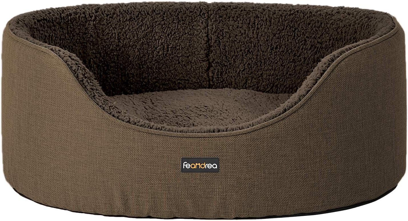 Feandrea Dog Bed/Basket, Reversible Cushion, Washable, Brown PGW031K01