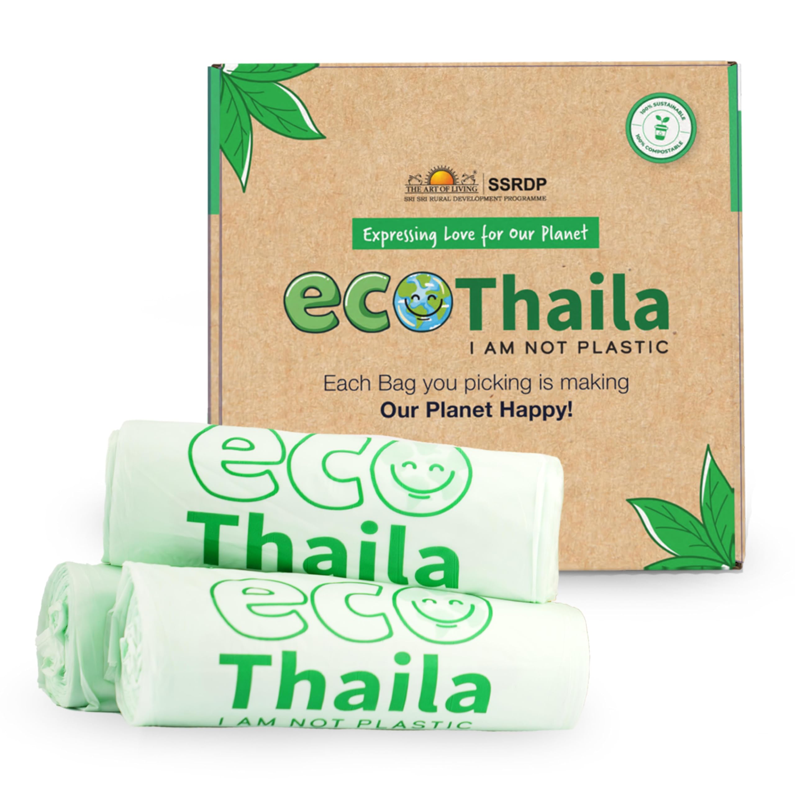 ECO Friendly Garbage Bags,Small - 45 Bags (3 Rolls,15 bags each),17 X 19 Inches,Compostable & Biodegradable,Trash/Dustin Cover,Leak-Proof,No Smell,For Dry & Wet Waste Bag ,Set of 1