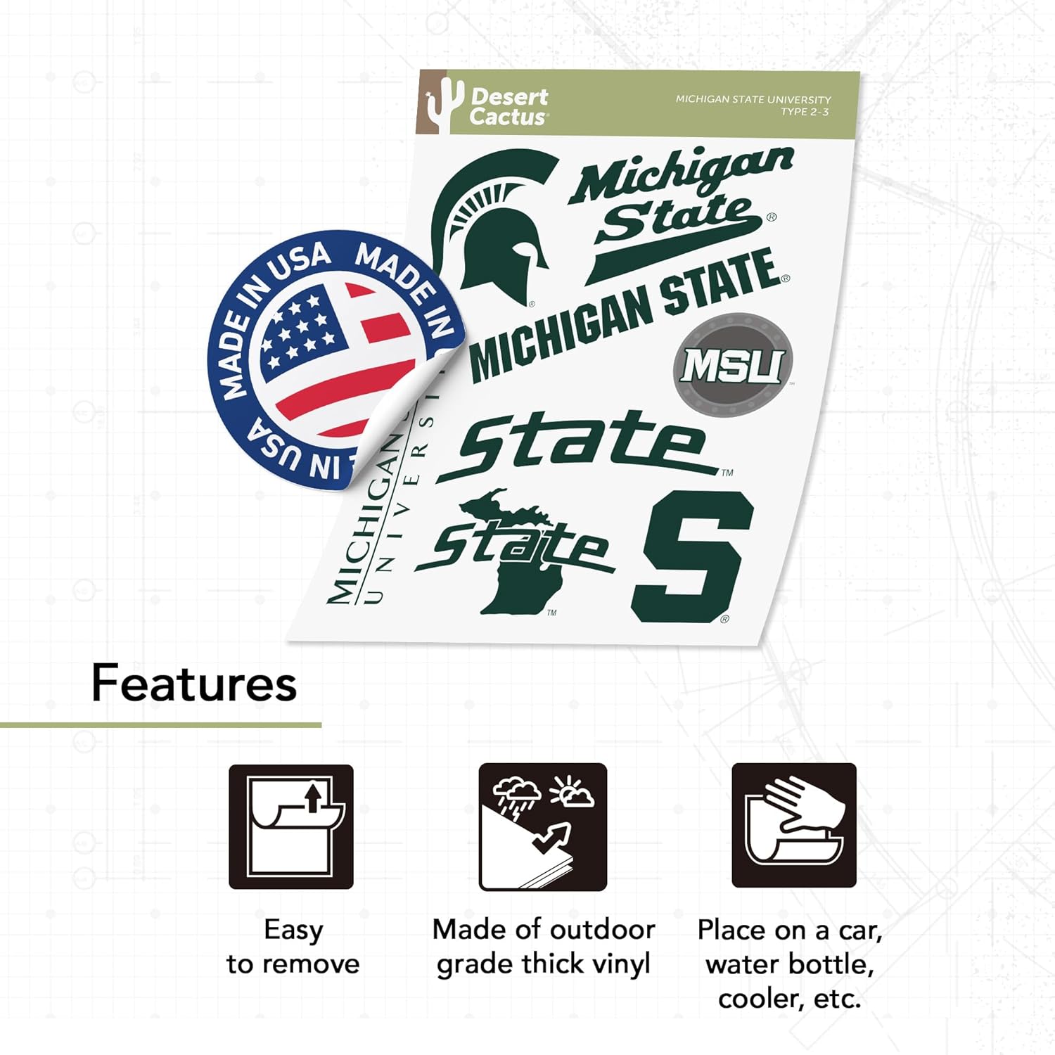 Desert Cactus Michigan State University Sticker Michigan State Spartans Vinyl Decal Laptop Water Bottle Car Scrapbook Sheet (Type 2-3) - Image 4