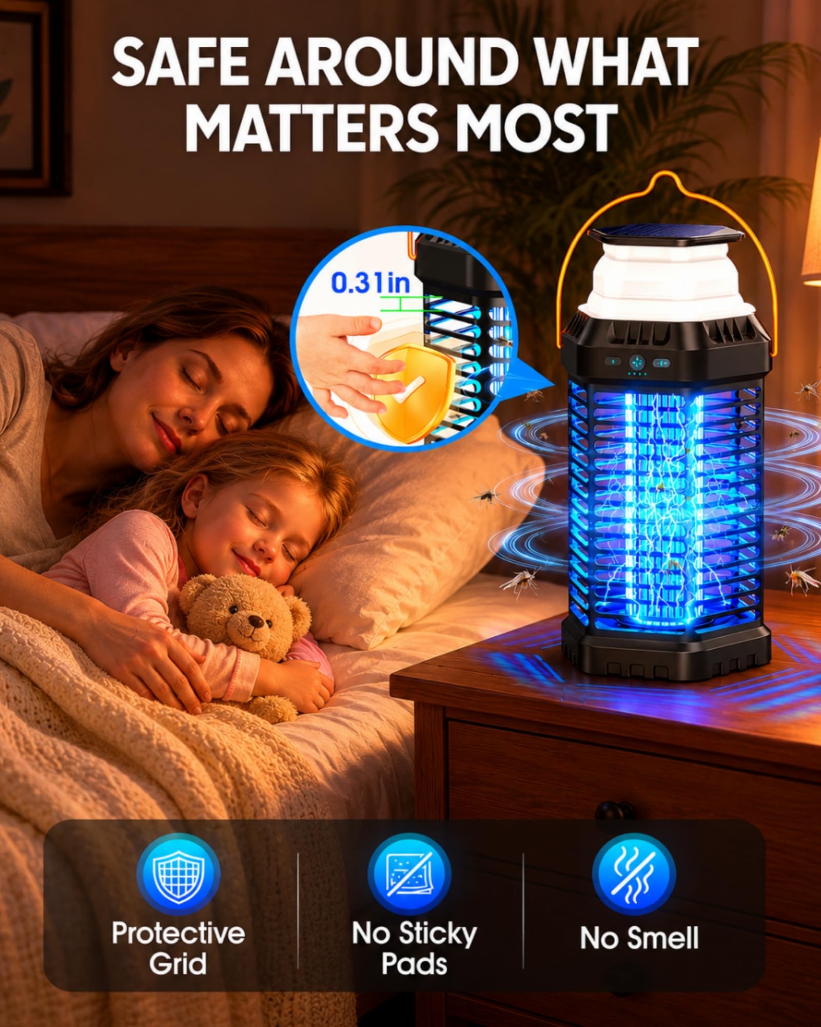 Zapper solare per insetti all'aperto, pieghevole e luce regolabile, ad alta efficienza, durata 12 ore, design ricaricabile senza fili, per interni ed esterni