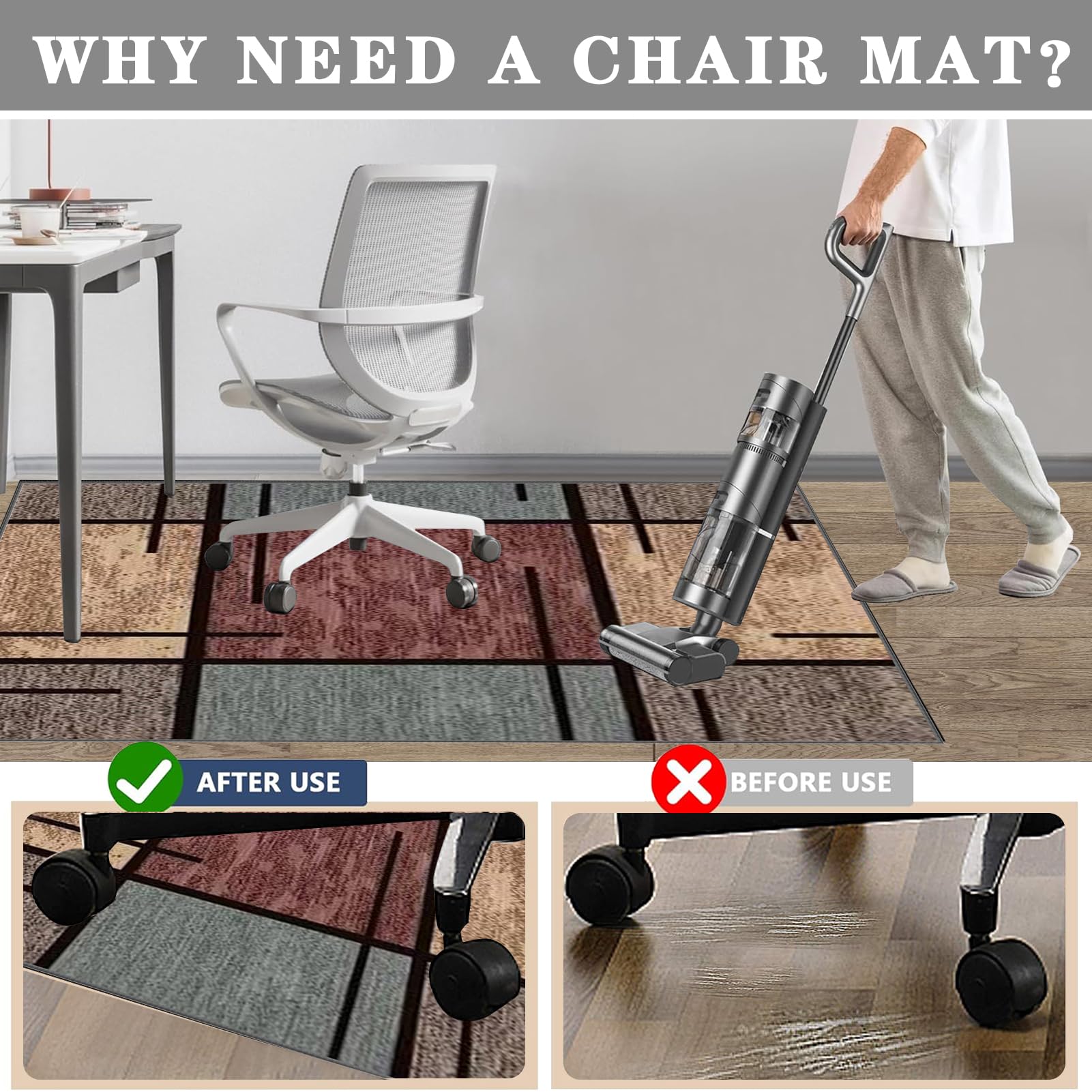Bodenschutzmatte Bürostuhl Teppich Unterlage, Gamer Teppich, Stuhlmatte für Hartböden, Kratzfeste Bürostuhl Unterlage für Büro und Zuhause, Schreibtischstuhl, Unterlage für Laminat 140 x 160 cm