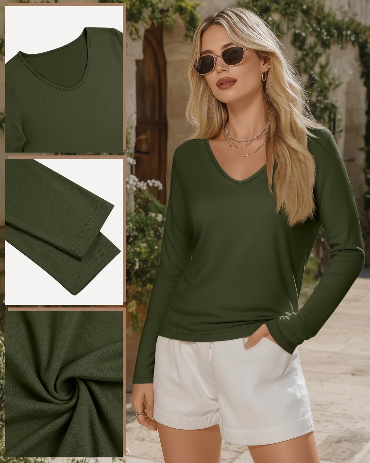 5 Pack Women's V Neck Long Sleeve Tops Bulk, Loose Fit Casual T-Shirts Layer Soft Trendy Outfits Basic Tees - Image 5