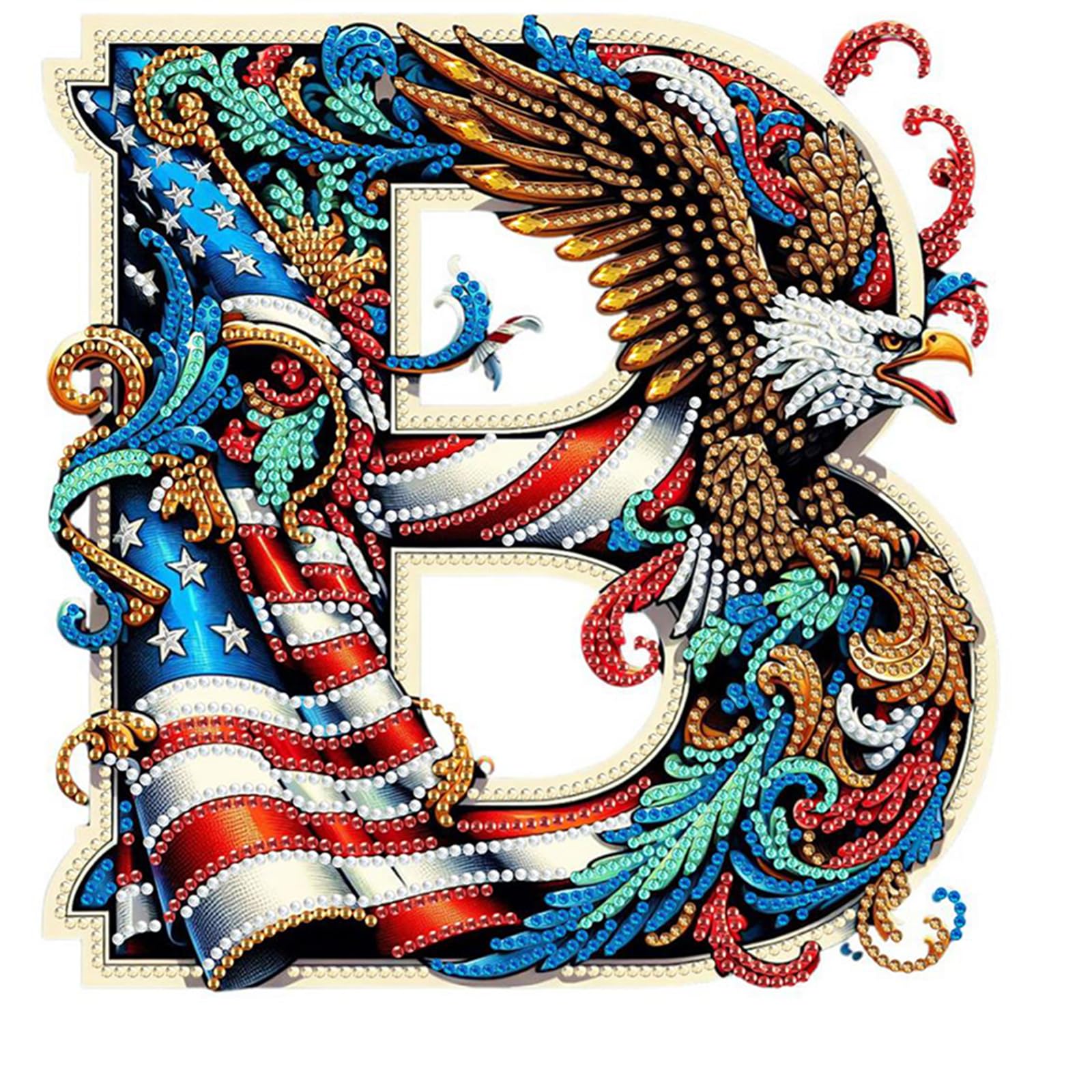POETRYDRAW Independence Day Letter B Special Shaped DIY Partial Drill Diamond Art Painting Kit for Adults Beginners Home Decor Diamonds Paintings Gem Art 30x30cm