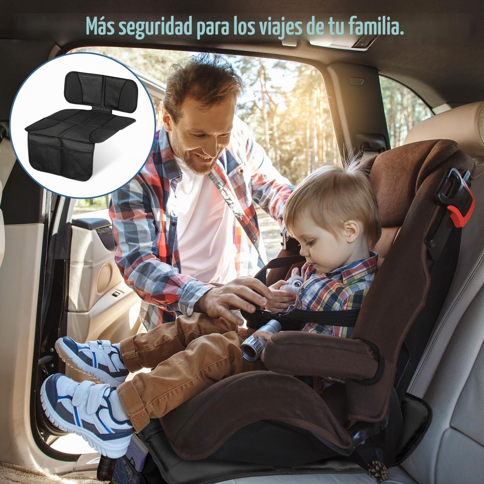 Raxfekro Protector de asiento de coche universal compatible, 600D Oxford Protector de asiento infantil para coche, antideslizante, impermeable, con bolsillos de malla (negro)