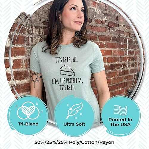 Miniatura 2 de Cute Women's Screen Printed Crew Neck Tee, Shirts With Sayings, Dusty Blue or Olive