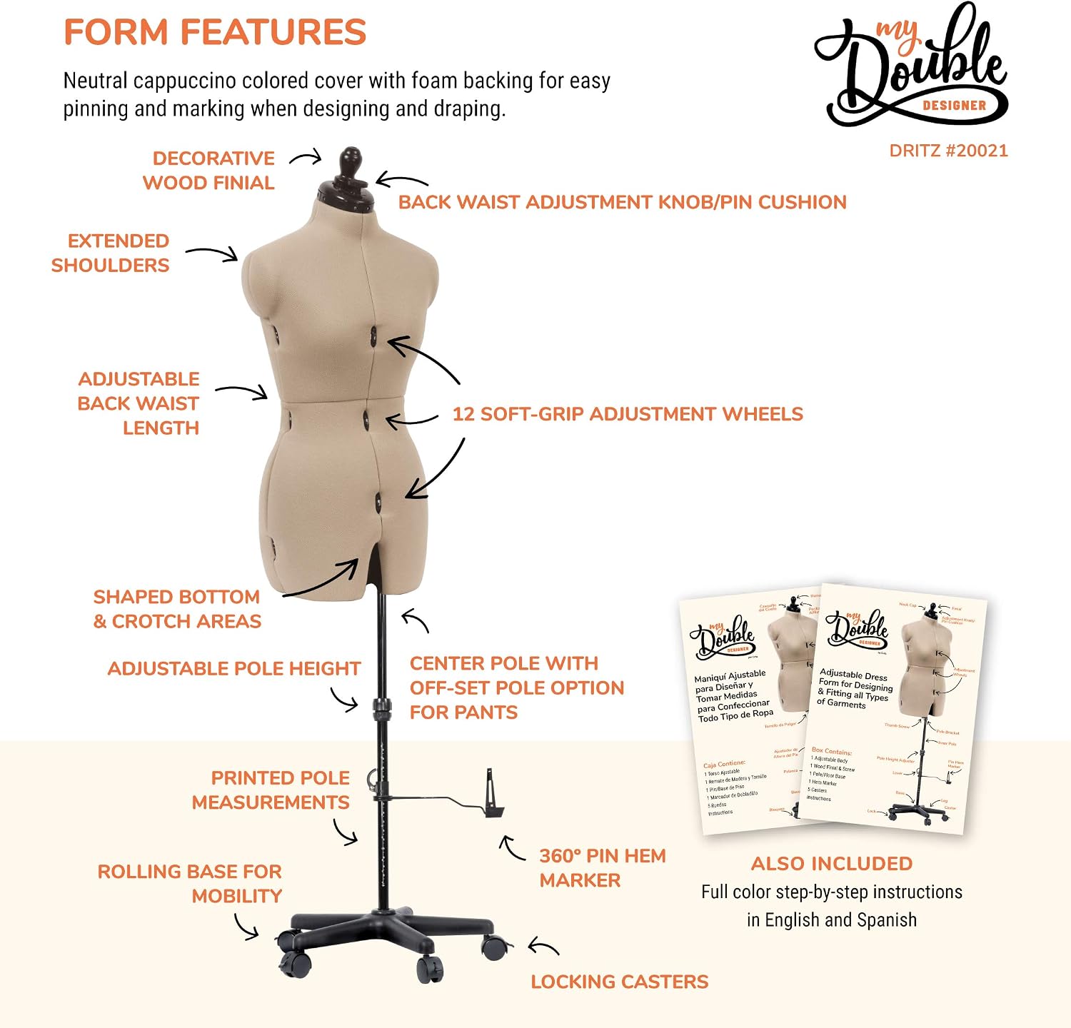 Dritz My Double Designer Adjustable Dress Form, Small