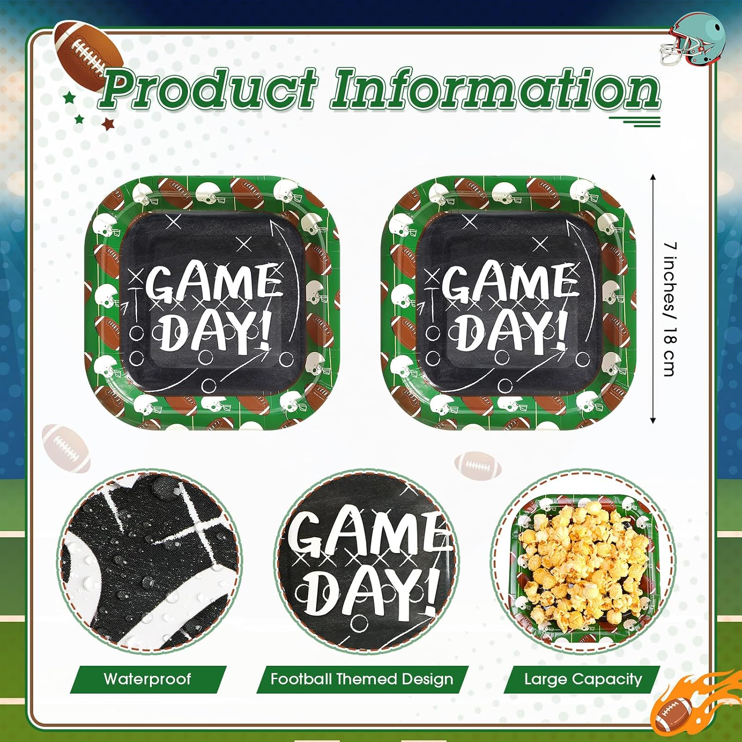 100 Pcs Football Plates 7'' Disposable Football Party Paper Plate,Game Day image 3