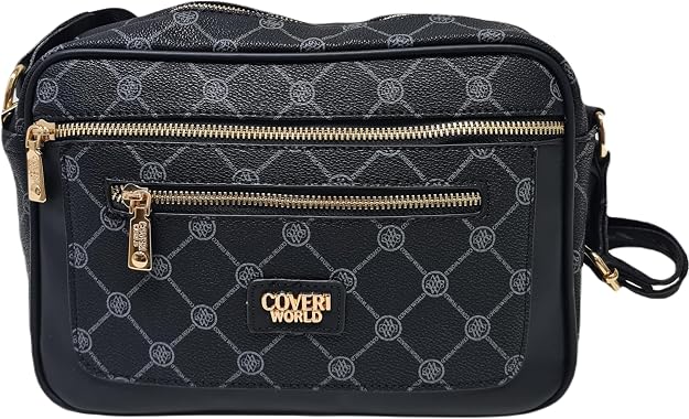 Borsa A Tracolla Donna COVERI COLLECTION – Ecopelle Stampata, Doppio Scomparto Con Zip, Multitasche, Tracolla Regolabile, 25x18x9 Cm – Stile Vintage - copertina