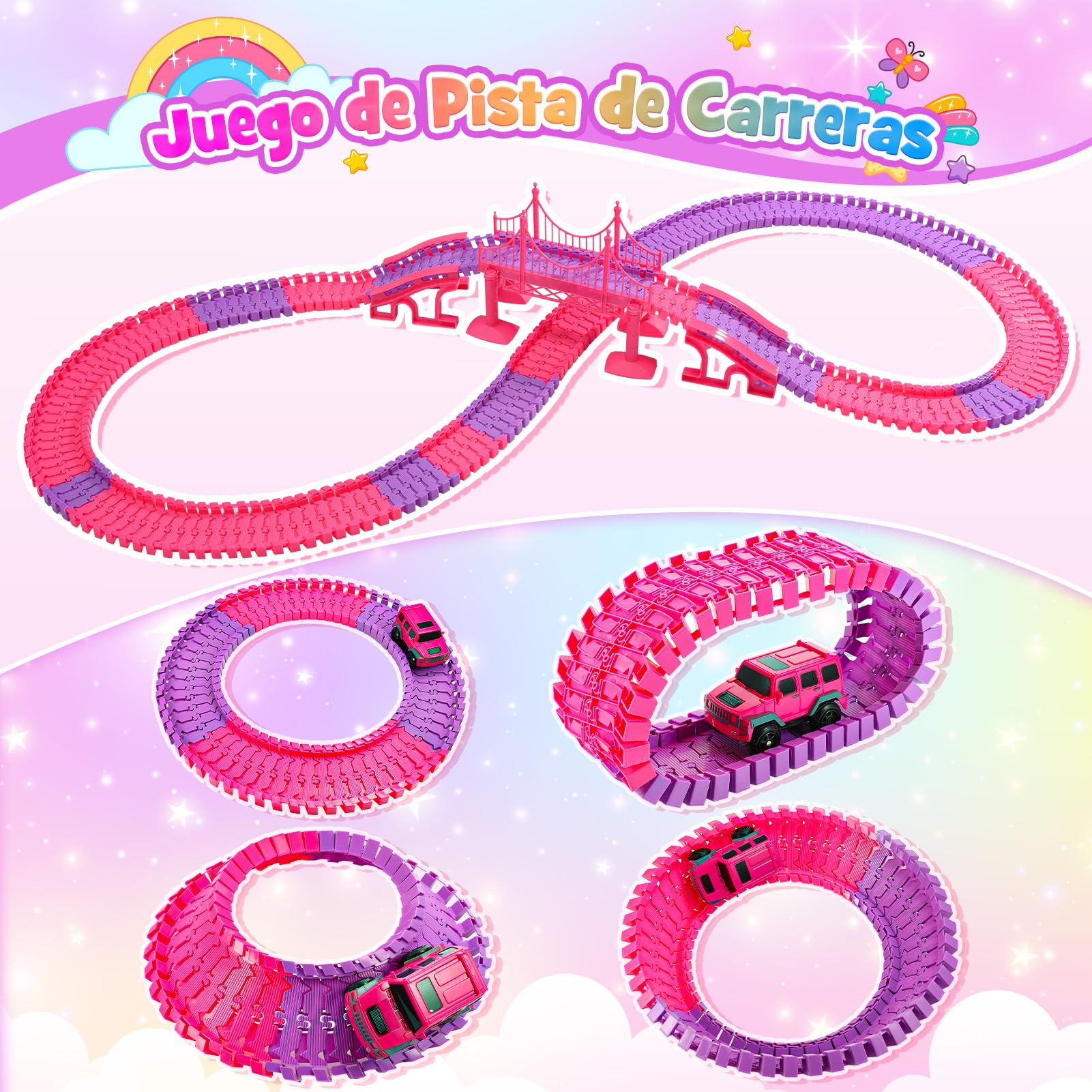 iKidiki Pista FlexIBLE Unicornios y Tiburón para Niñas 3-8 Años - Regalo Cumpleaños