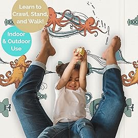 JumpOff Jo Baby Play Mat - Large Folding Foam Play Mat for Infants, Babies, Toddlers, Waterproof, Double-Sided (70 x 59) - Octopus Treasure