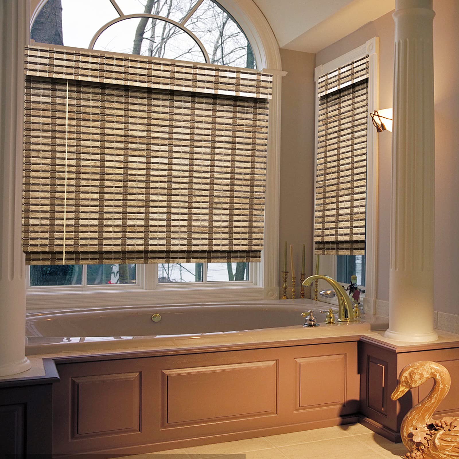 Blackout Wood Window Roman Shades, Bamboo Shades Blinds with Liner, Pattern 4