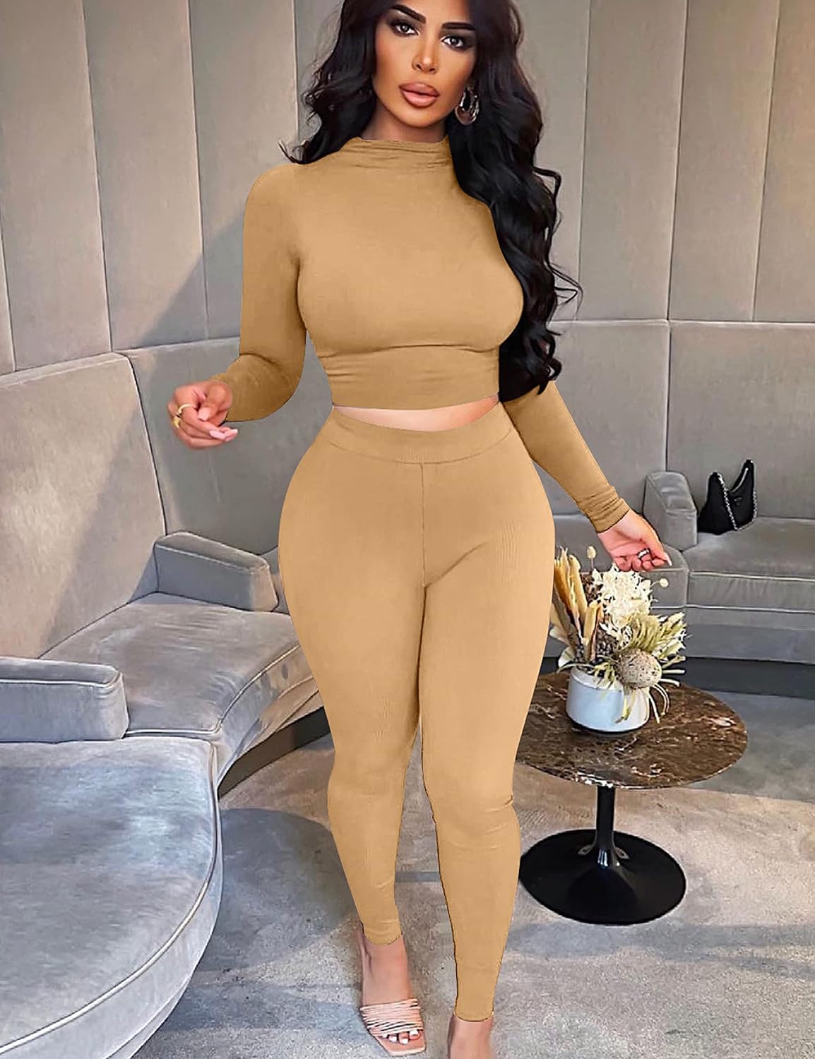 BORIFLORS Women's 2 Piece Outfits Sexy Crop Top Jogger Track Suits Workout Leggings Pants Sets - Image 4