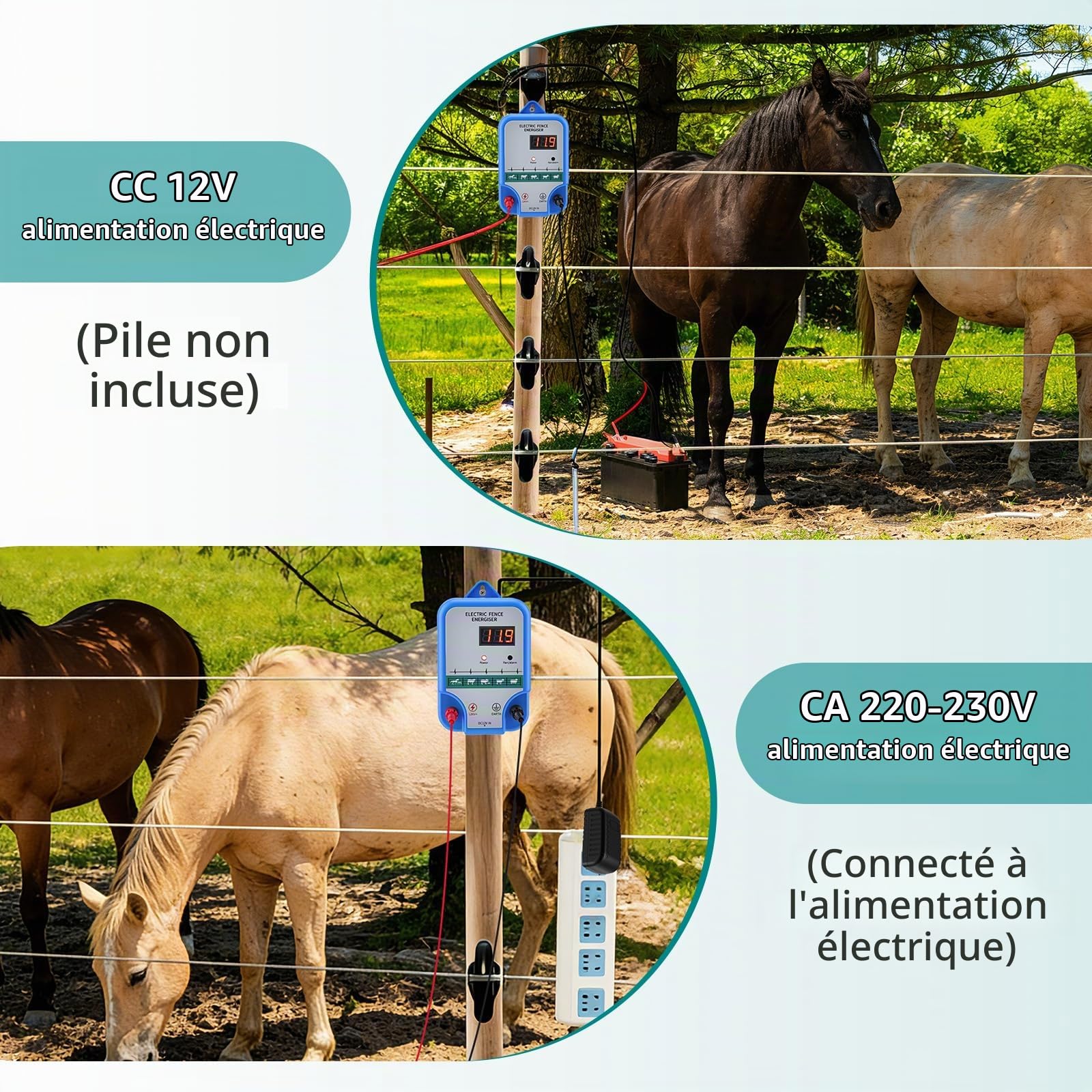 15km ClôTure éLectrique, 12V 2.0J Cloture Electrique Pour Animaux avec affichage LED, 12KV Dispositif de clôture électrique pour Chevaux Bovins Vache Moutons Volaille Ferme Jardin Pâturages