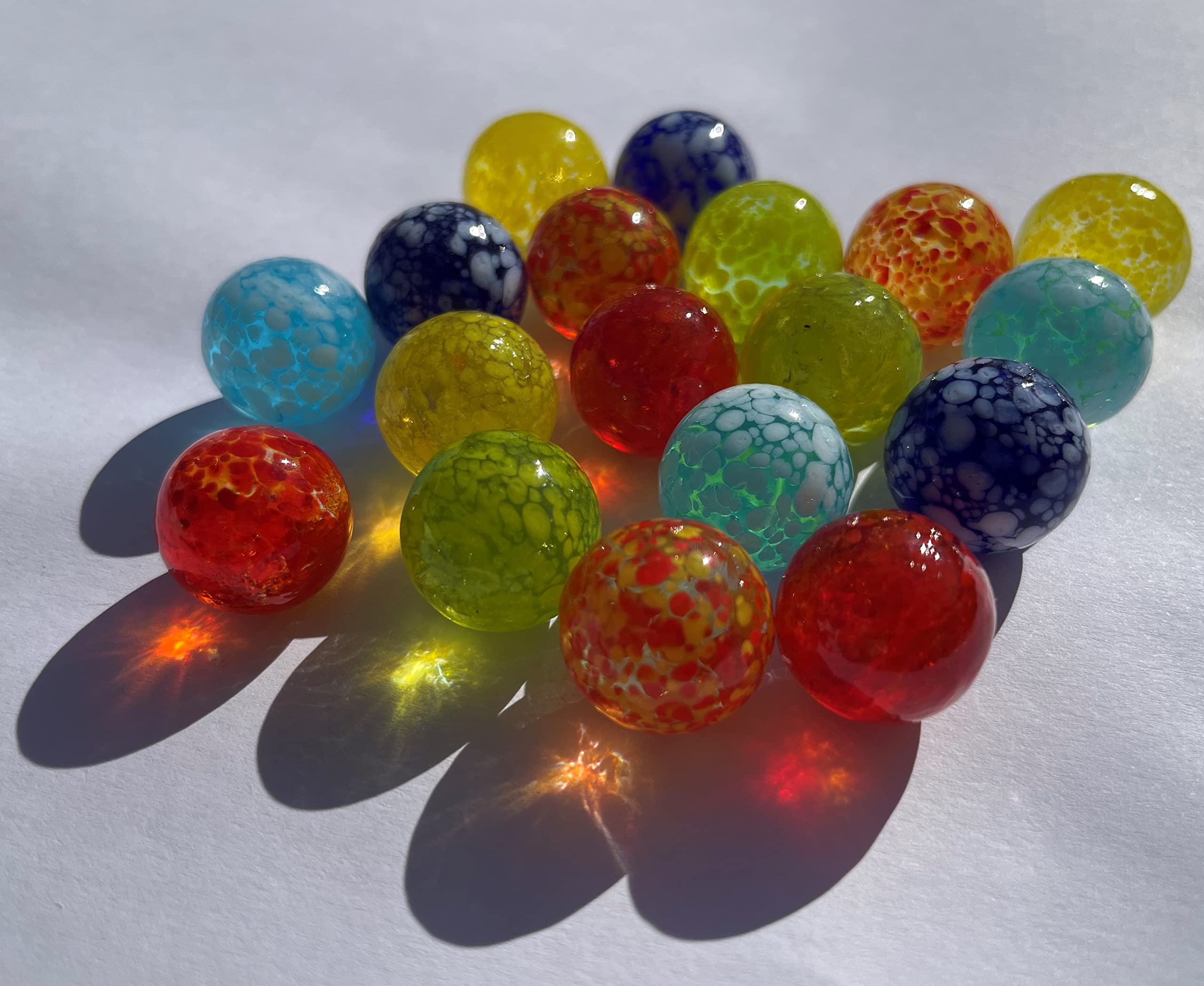 18 ręcznie robionych dmuchanych ustnie, wzór w kropki, kolorowe kulki 16 mm, kulki niebieskie, czerwone, żółte, czerwone, czerwone, czerwone, czerwone, bombki dekoracyjne