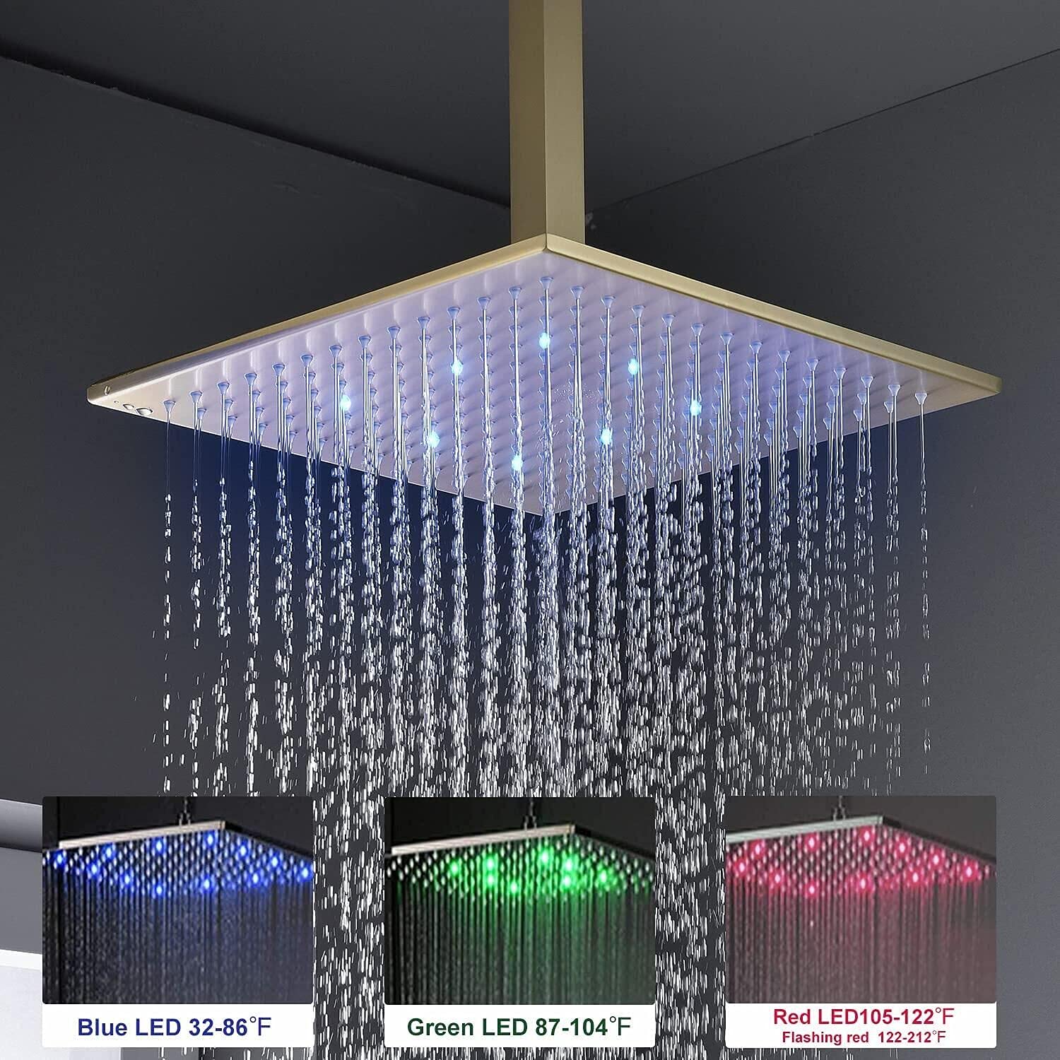 HOMDEC 20 inch Thermostatic Shower Faucet Complete Combo Set LED Color Changing