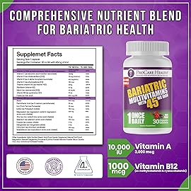 Procare Health Bariatric Multivitamin with Iron 45mg Chewable (30 Tablets) - Fruit Punch Flavor Bariatric Multivitamin Chewable Pills for Gastric Bypass & Sleeve Gastrectomy Patients (01 Month Supply)