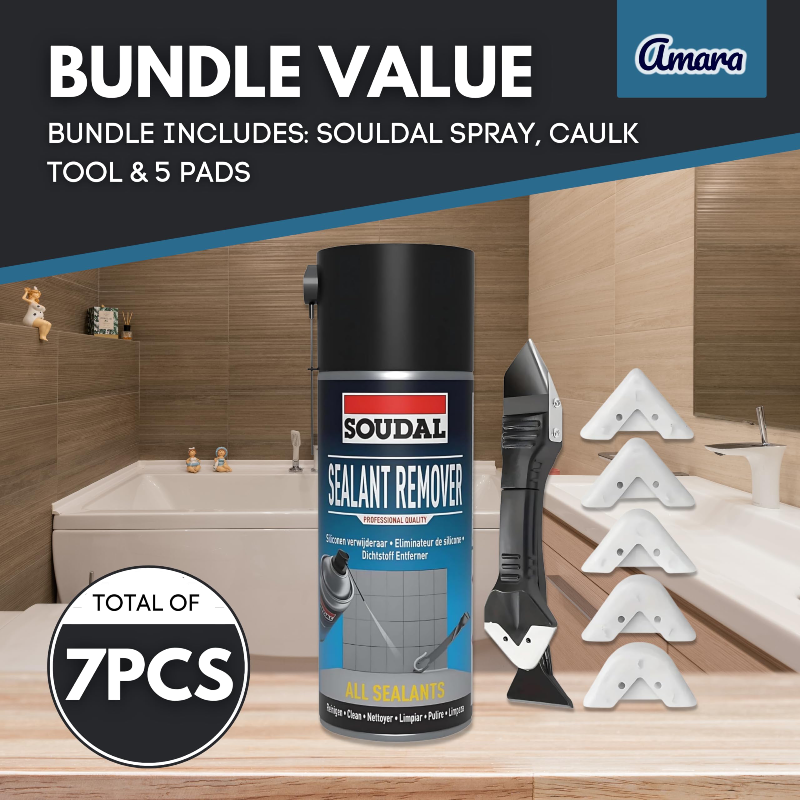 Sealant Remover Bundle with Soudal Sealant Remover 400ml & Caulk Tool, Solvent Cleaner for Bathroom, Kitchen, Windows Removes Cured Silicone, Mastic & Residue - Image 2