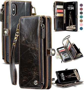 Defencase for iPhone Xs Max Wallet Case with RFID Card Holder, Coffee