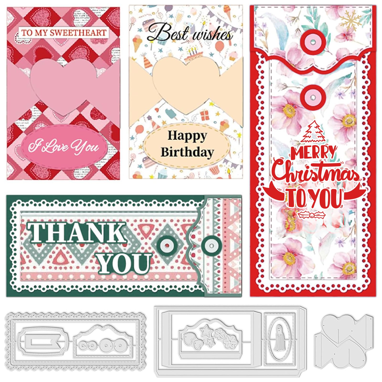 INFUNLY Envelope Cutting Dies for Card Making Star Tag Die Cuts Love Heart Metal Die Cutters Rectangle Frame Die Cutting Lace Edge Die Cut Embossing for DIY Scrapbooking Album Photo Paper Decor