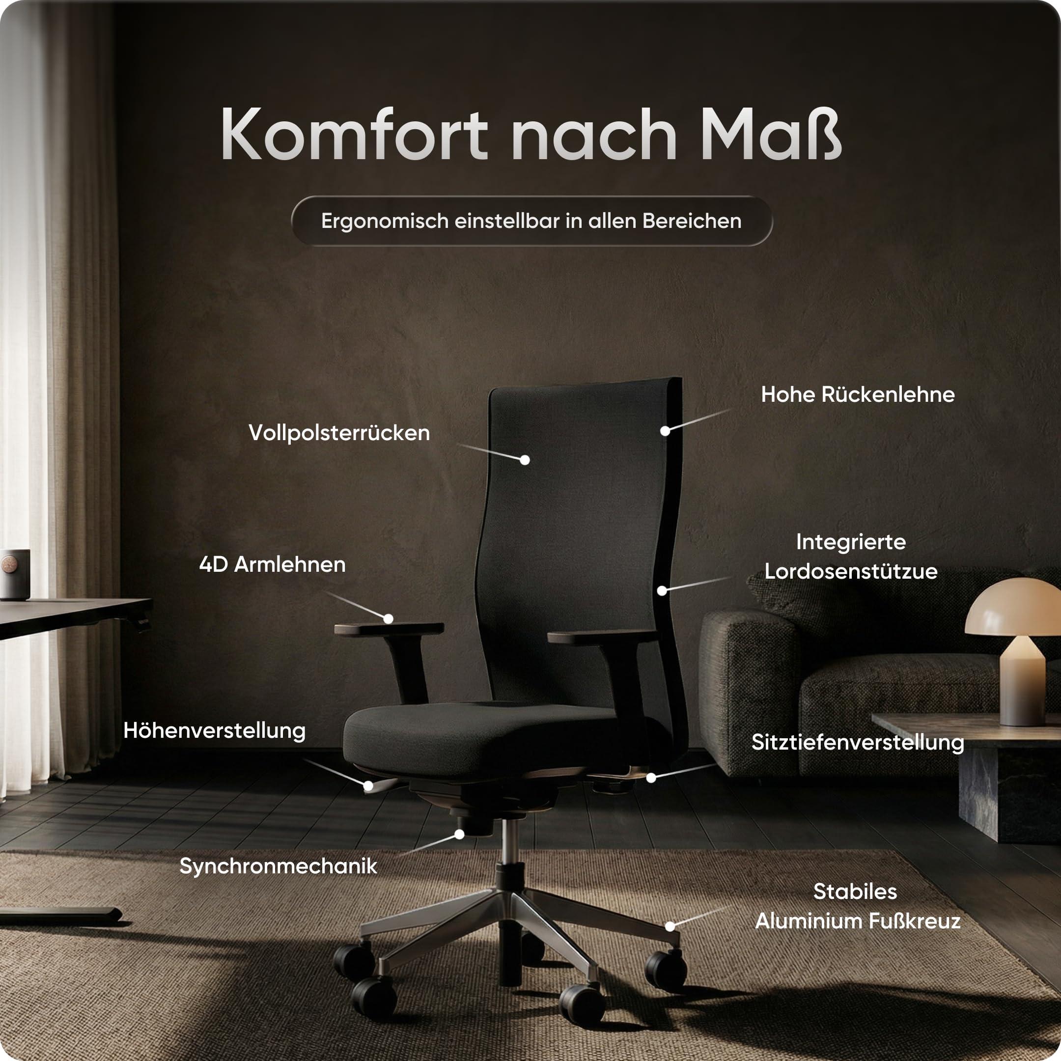 Executive (4D Armlehne & Aluminium Fußkreuz) Ohne Kopfstütze