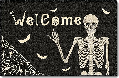 Miniatura 9 de Tapete de puerta de Halloween para interiores y exteriores, decoración de Halloween, antideslizante, divertida decoración de calavera para