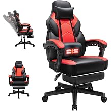 Gaming Chairs for Adults, Computer Chair with Footrest, High Back, Big and Tall Gamer Chair&lsquo;s with Massage Lumbar Support, 360&deg; Swivel Height Adjustable Computer Chaires, Dark Red