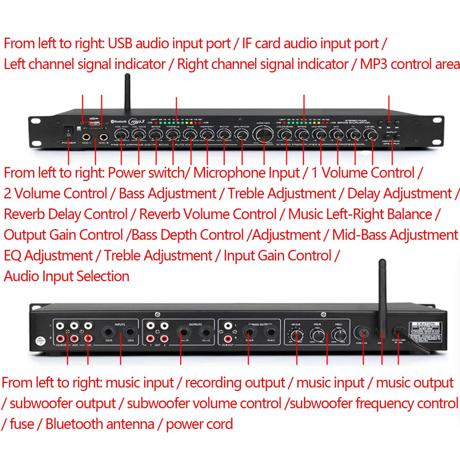 Preamplificador Digital Para Micrófono Ktv Profesional, Procesador De Audio Anti-acoplamiento, Compatible Con Audio Usb/bluetooth/tarjeta If, Interfaz De 2 Micrófonos Con Efecto De Reverberación